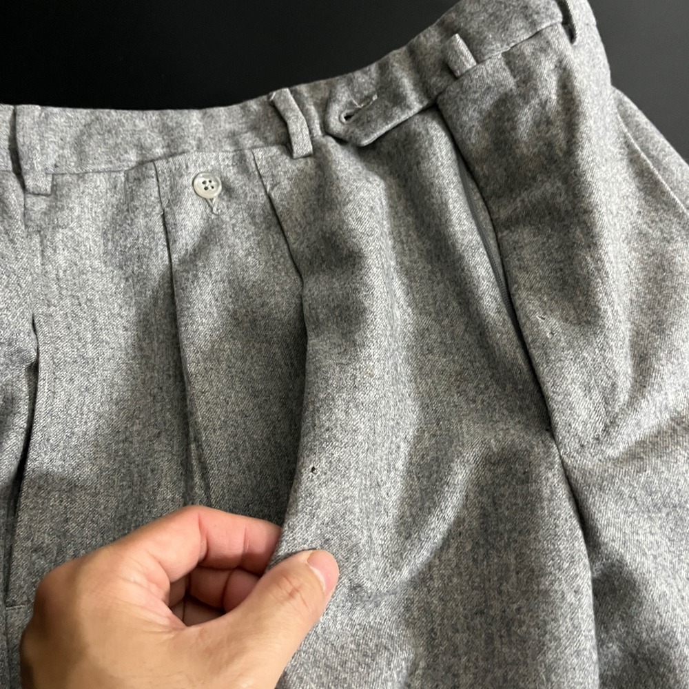 Faconnable Trousers Mens 38 Grey Solid Super 100s Wool Pleated Dress Pants - Picture 5 of 6